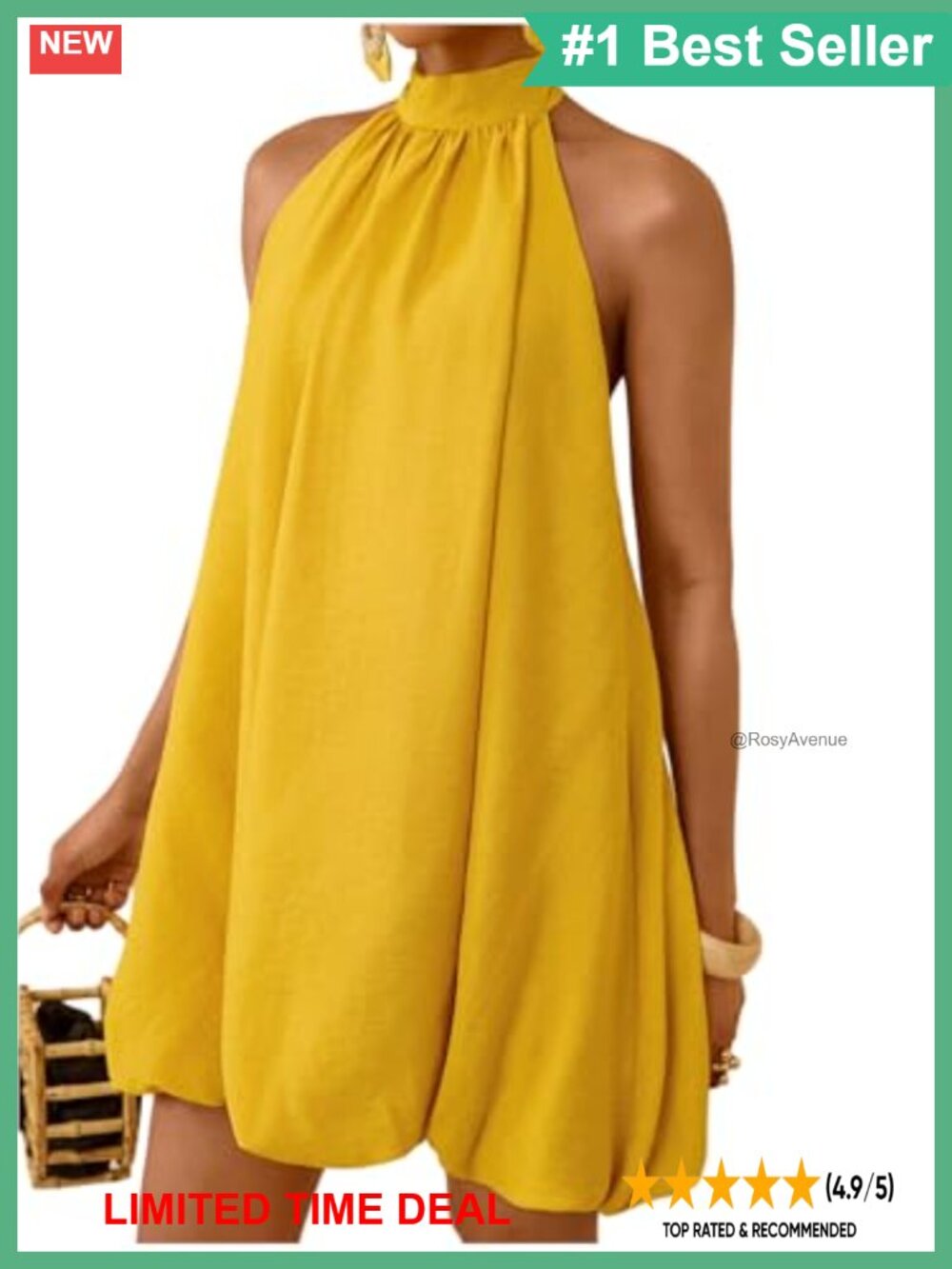 SHENHE Women's Halter Bubble Mini Dress Backless Swing Party Dress